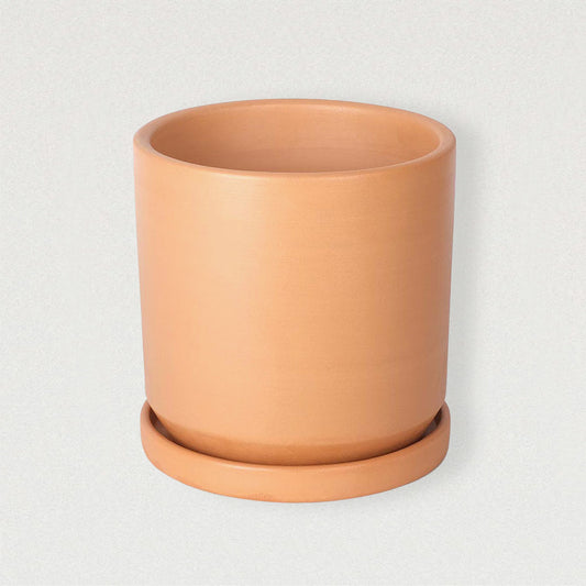 Schöner Keramikblumentopf Dinís aus gebranntem Ton mit passendem Terrakotta-Unterteller