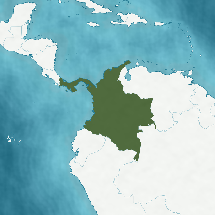 Karte des Verbreitungsgebiets: Kolumbien und Panama hervorgehoben