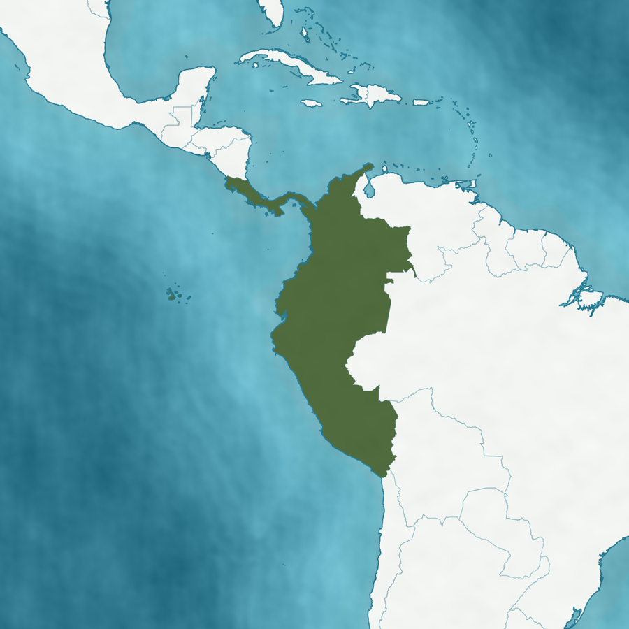 Karte des Verbreitungsgebiets: Kolumbien, Costa Rica, Ecuador, Panama und Peru hervorgehoben